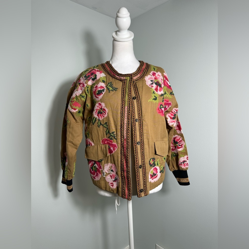 Anthropologie Floral Embroidered   Boho Bomber Jacket Size XS - Picture 2 of 15